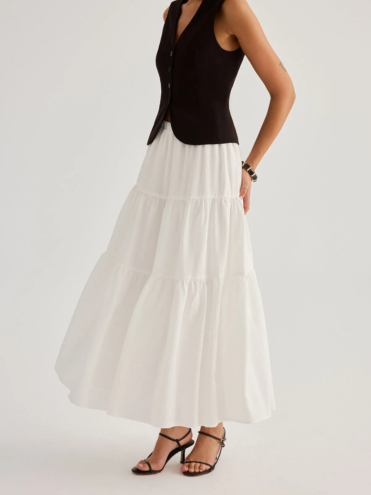 Tencel Blend Tiered Maxi Skirt sold by COMMENSE product image thumbnail 3