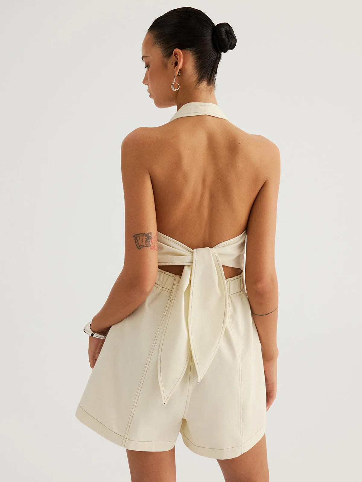 Cotton Halter V-Neck Tie-Back Romper sold by COMMENSE product image thumbnail 3