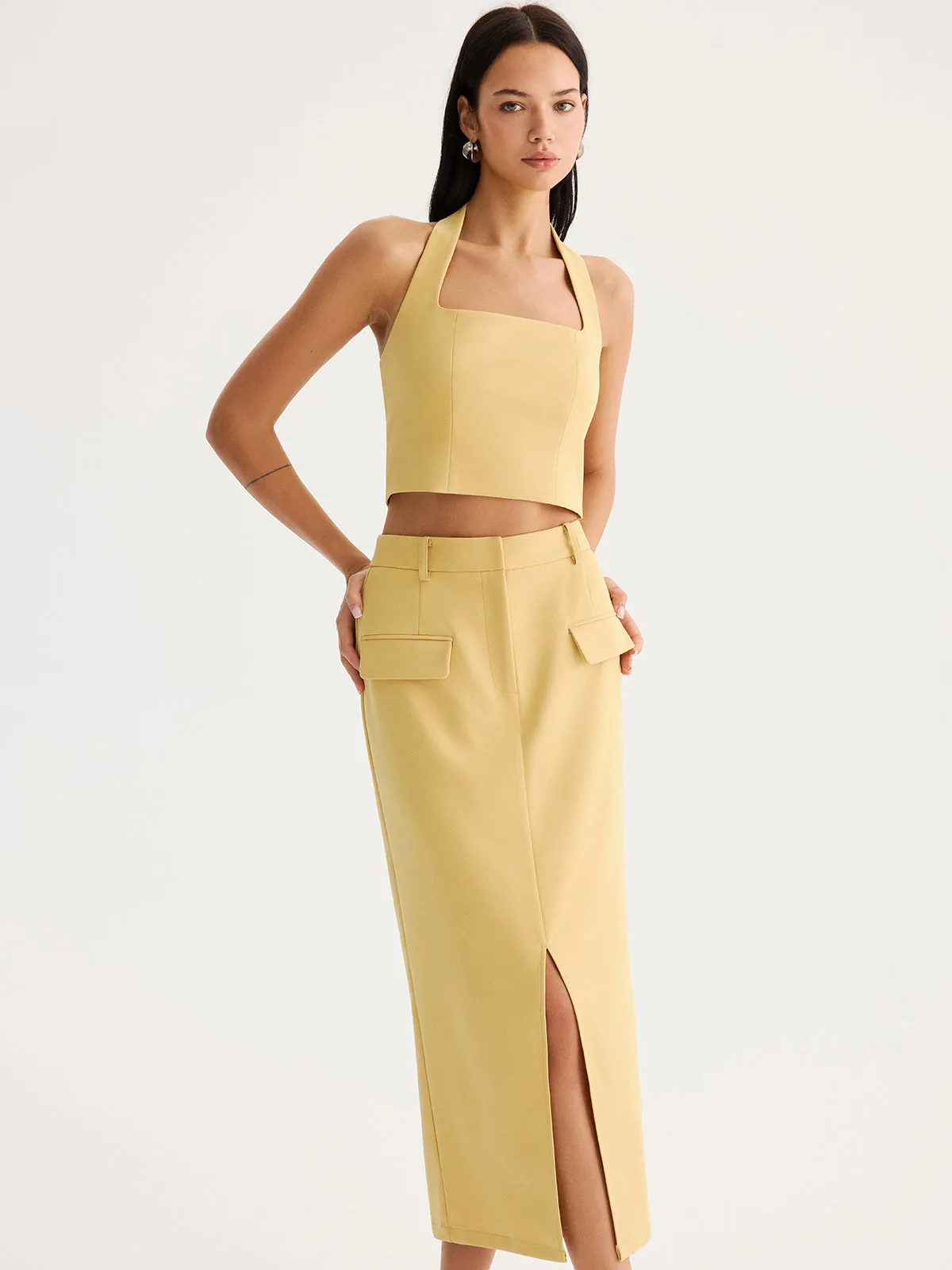 Halter Crop Top & Slit Midi Skirt Set sold by COMMENSE product image thumbnail 4