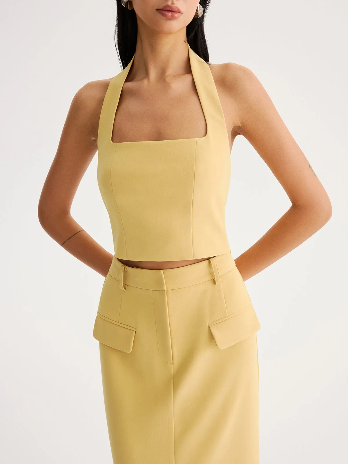 Halter Crop Top & Slit Midi Skirt Set sold by COMMENSE product image thumbnail 5