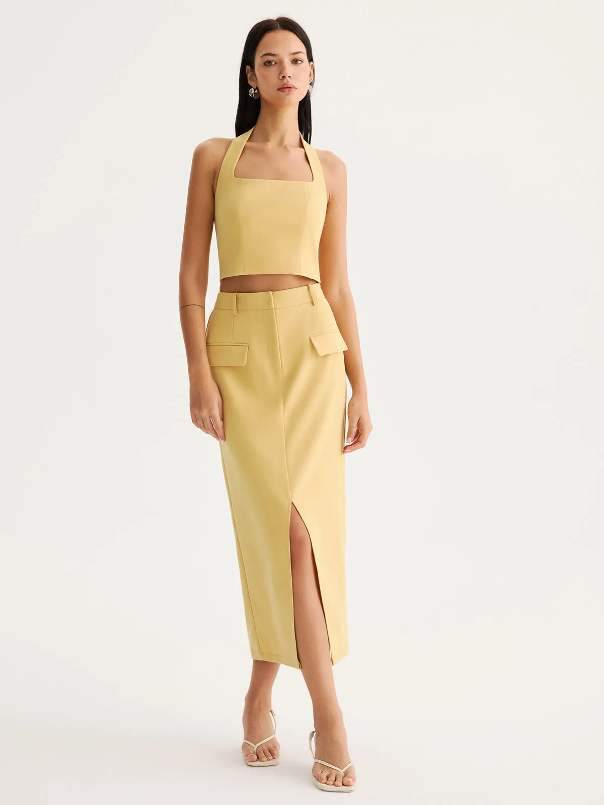 Halter Crop Top & Slit Midi Skirt Set sold by COMMENSE product image thumbnail 2