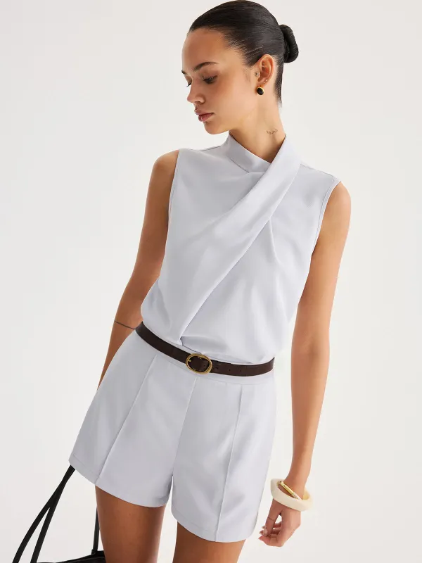 Asymmetric Draped Top & Tailored Shorts Set made by COMMENSE