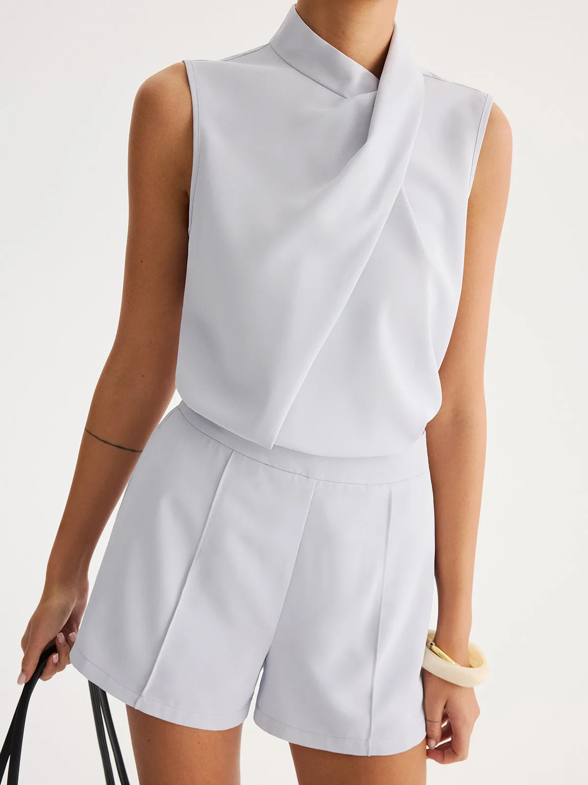 Asymmetric Draped Top & Tailored Shorts Set sold by COMMENSE product image thumbnail 5