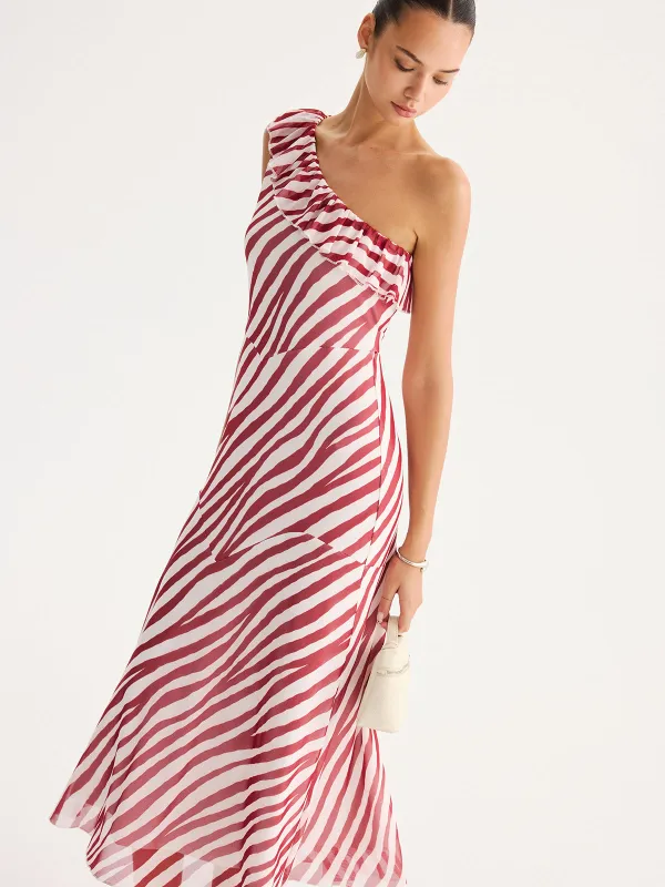 Flowy Chiffon Zebra Print One-Shoulder Dress made by COMMENSE