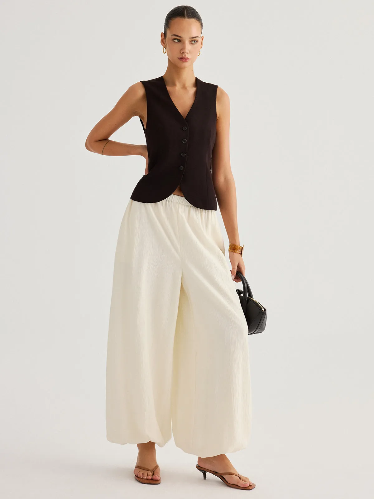 Elastic Waist Crinkled Balloon Pants sold by COMMENSE product image thumbnail 2