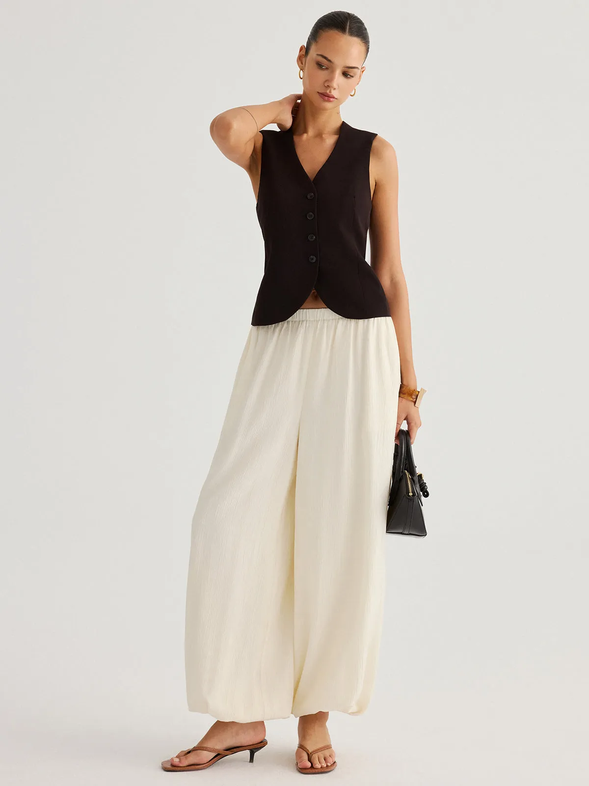 Elastic Waist Crinkled Balloon Pants sold by COMMENSE product image thumbnail 3