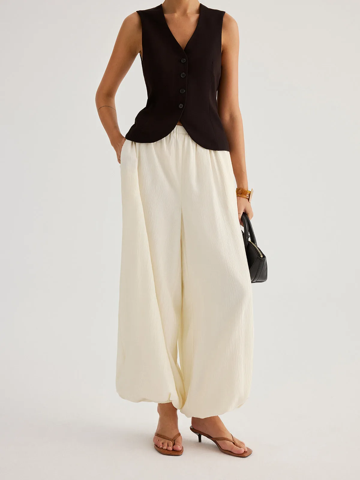 Elastic Waist Crinkled Balloon Pants sold by COMMENSE product image thumbnail 4