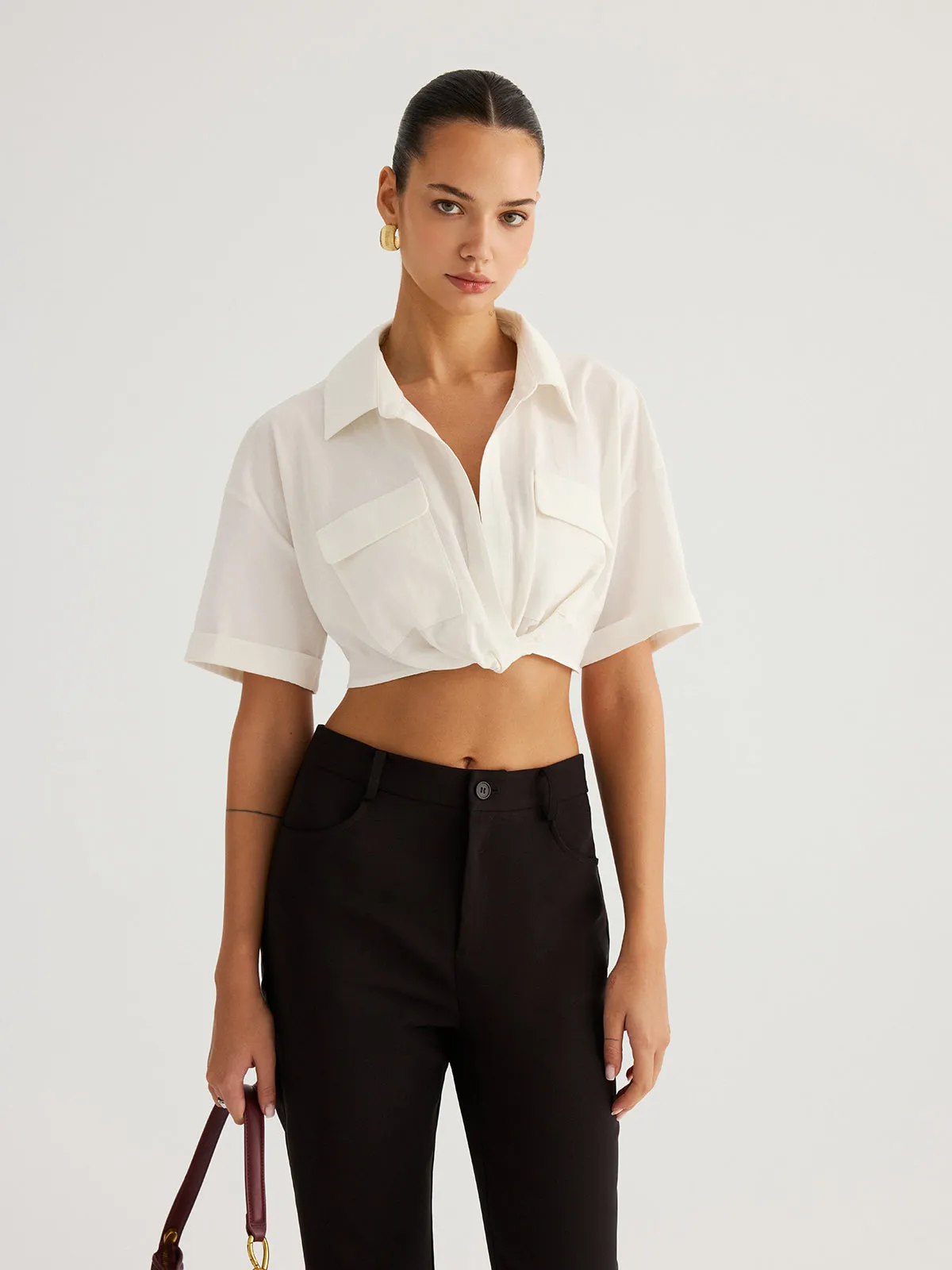 Twisted Cropped Short Sleeve Shirt sold by COMMENSE product image thumbnail 4