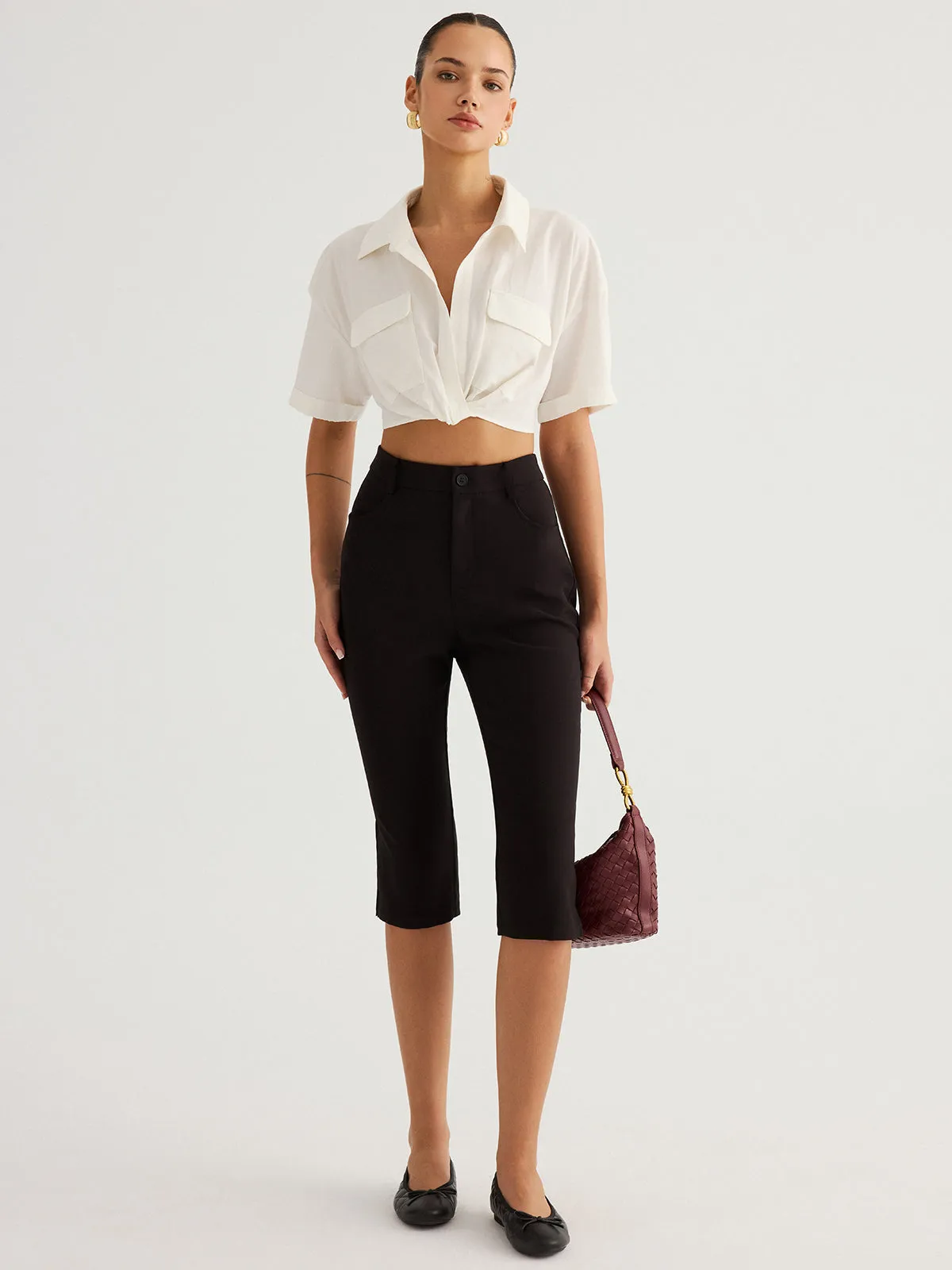Mid-Waist Slim Fit Capri Pants sold by COMMENSE product image thumbnail 4