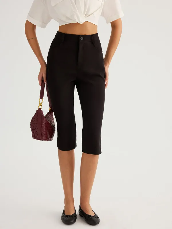Mid-Waist Slim Fit Capri Pants made by COMMENSE