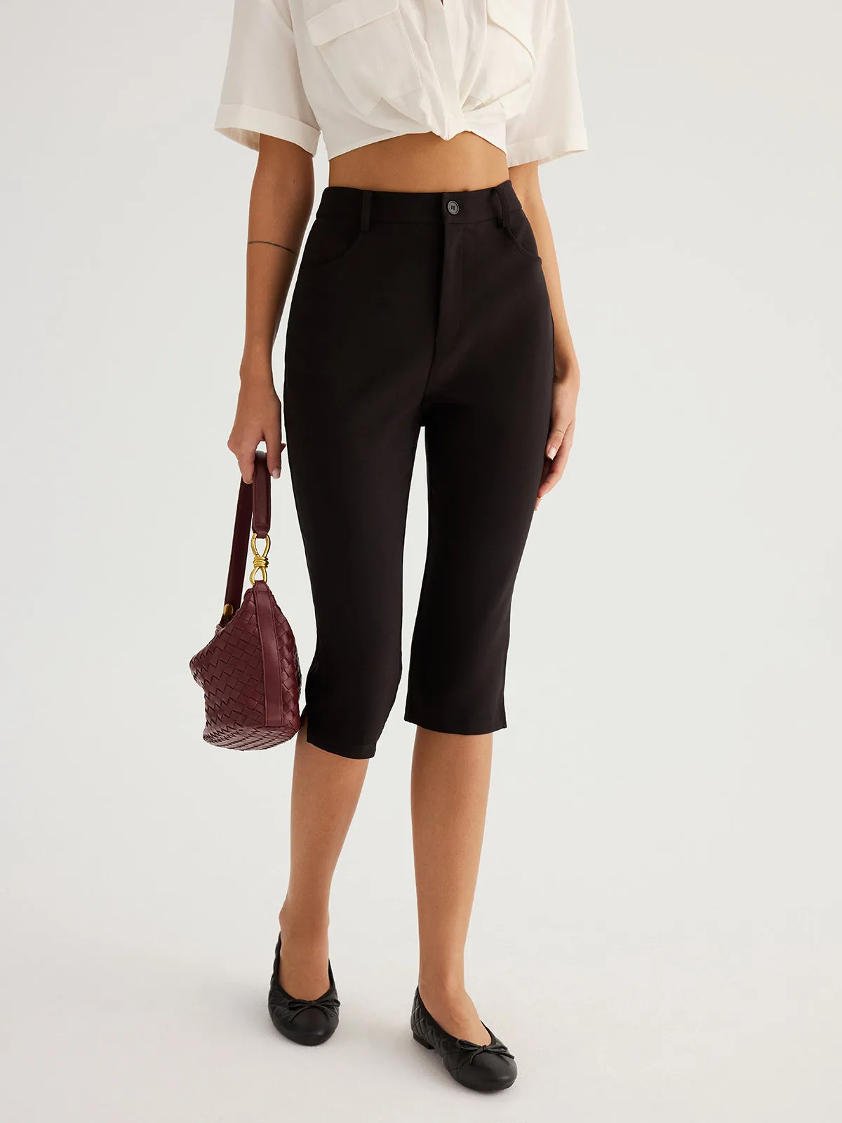 Mid-Waist Slim Fit Capri Pants sold by COMMENSE product image thumbnail 5