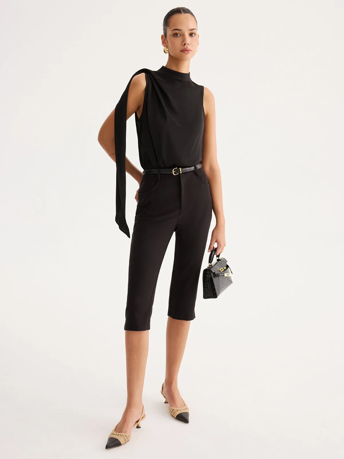 Mid-Waist Slim Fit Capri Pants sold by COMMENSE product image thumbnail 2