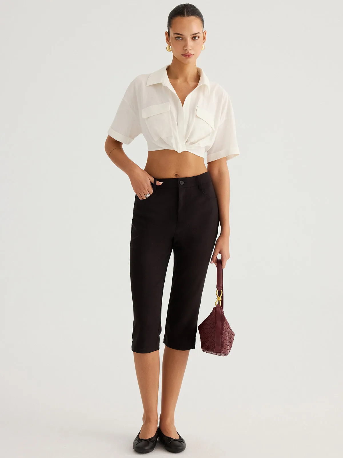 Mid-Waist Slim Fit Capri Pants sold by COMMENSE product image thumbnail 3
