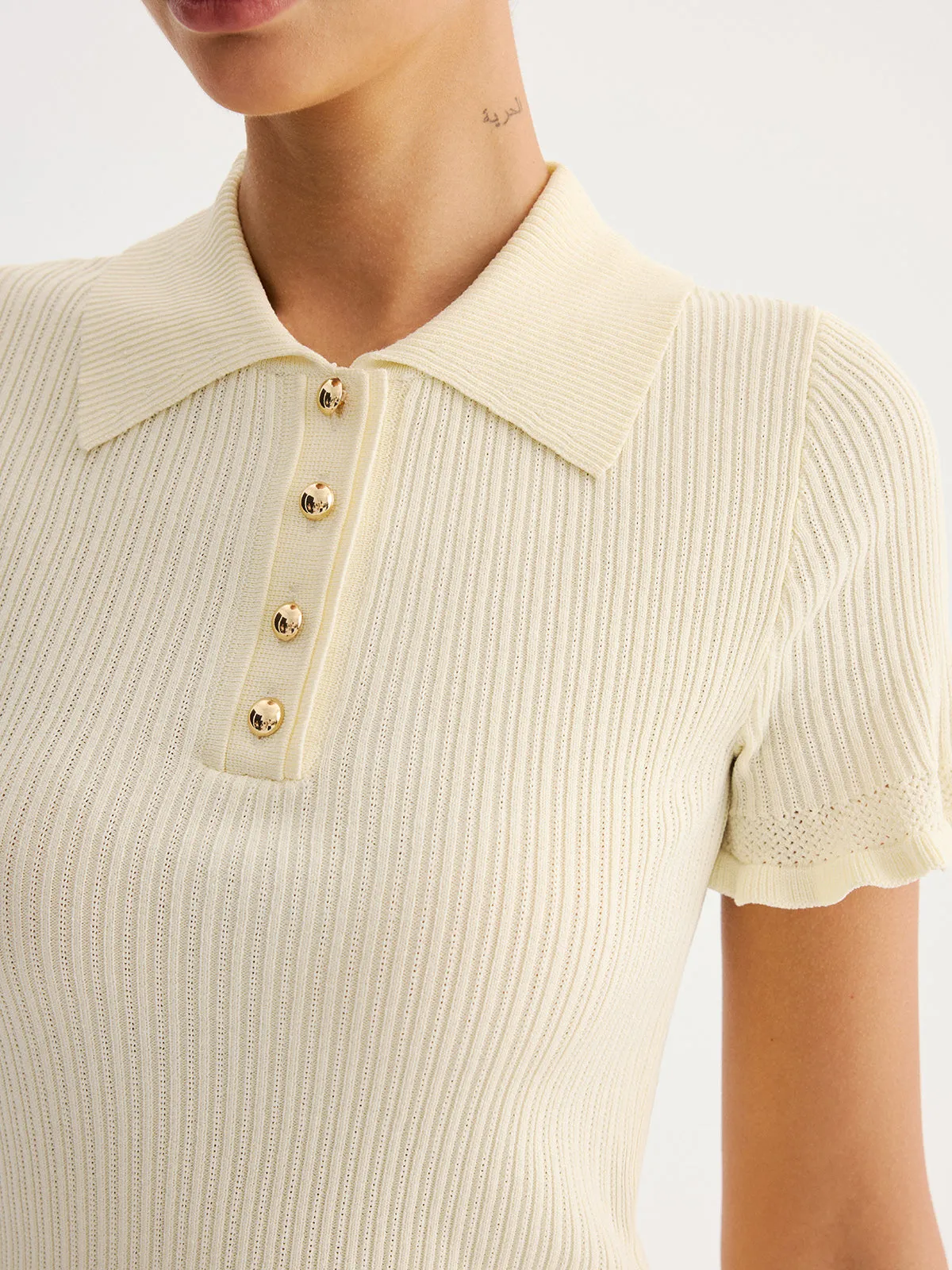 Ruffled Collared Ribbed Knit Top sold by COMMENSE product image thumbnail 5
