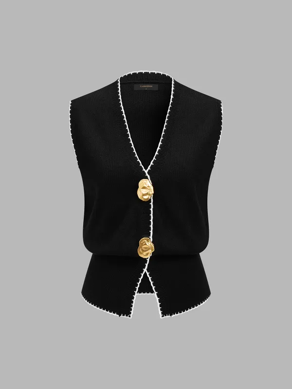Contrast Trim V-Neck Sweater Vest made by COMMENSE