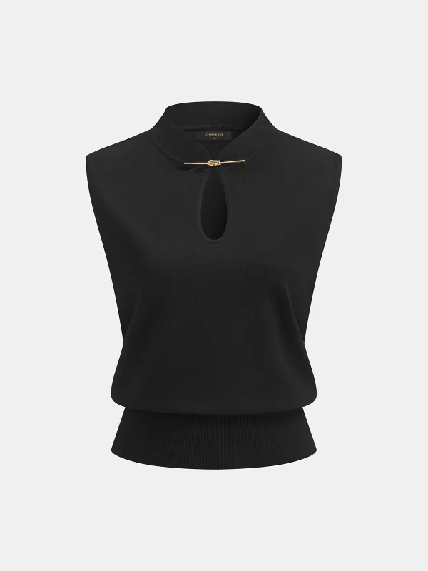 Mandarin Collar Keyhole Toggle Sweater Vest made by COMMENSE