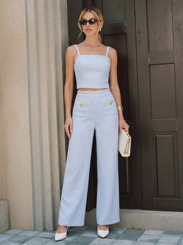 Textured Crop Cami Top & Pants Set made by COMMENSE