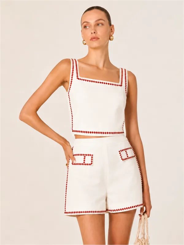 Square Neck Embroidered Top & Shorts Set made by COMMENSE