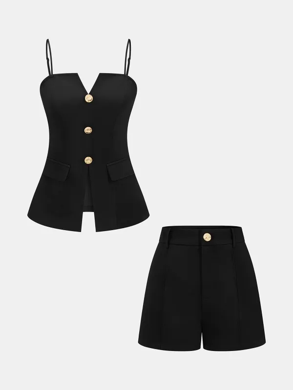 Metal Button Cami Top & Shorts Set made by COMMENSE