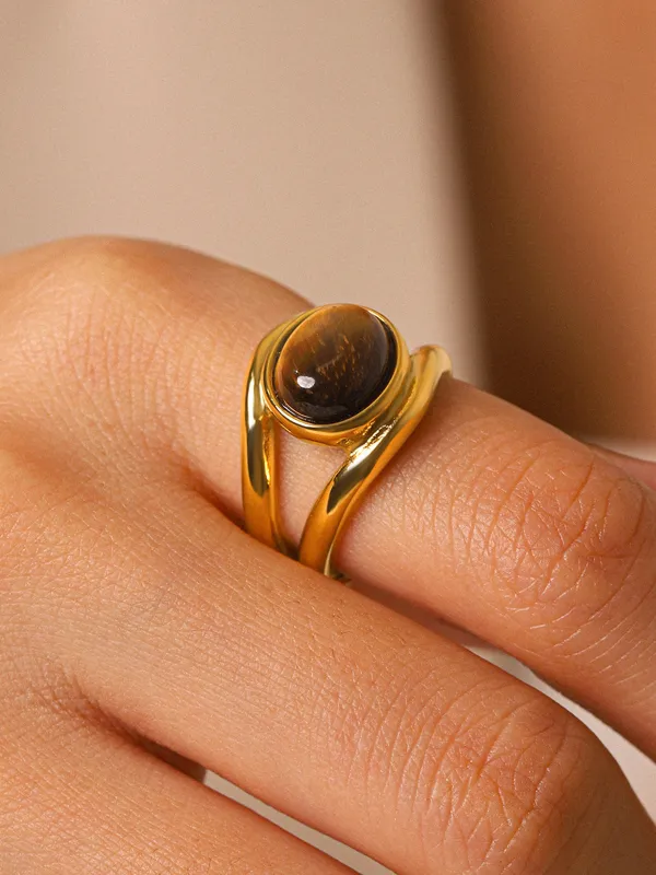Vintage Oval Tiger Eye Stone Ring made by COMMENSE
