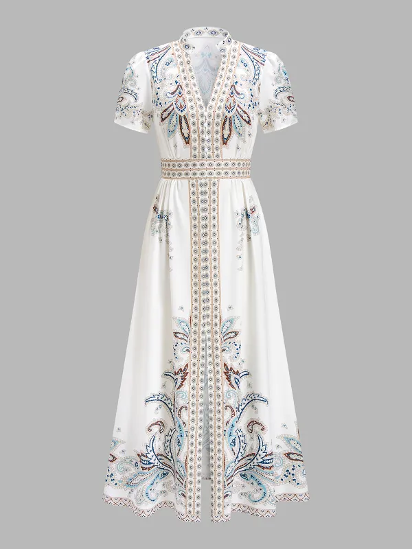 Paisley Printed Short Sleeve Maxi Dress made by COMMENSE