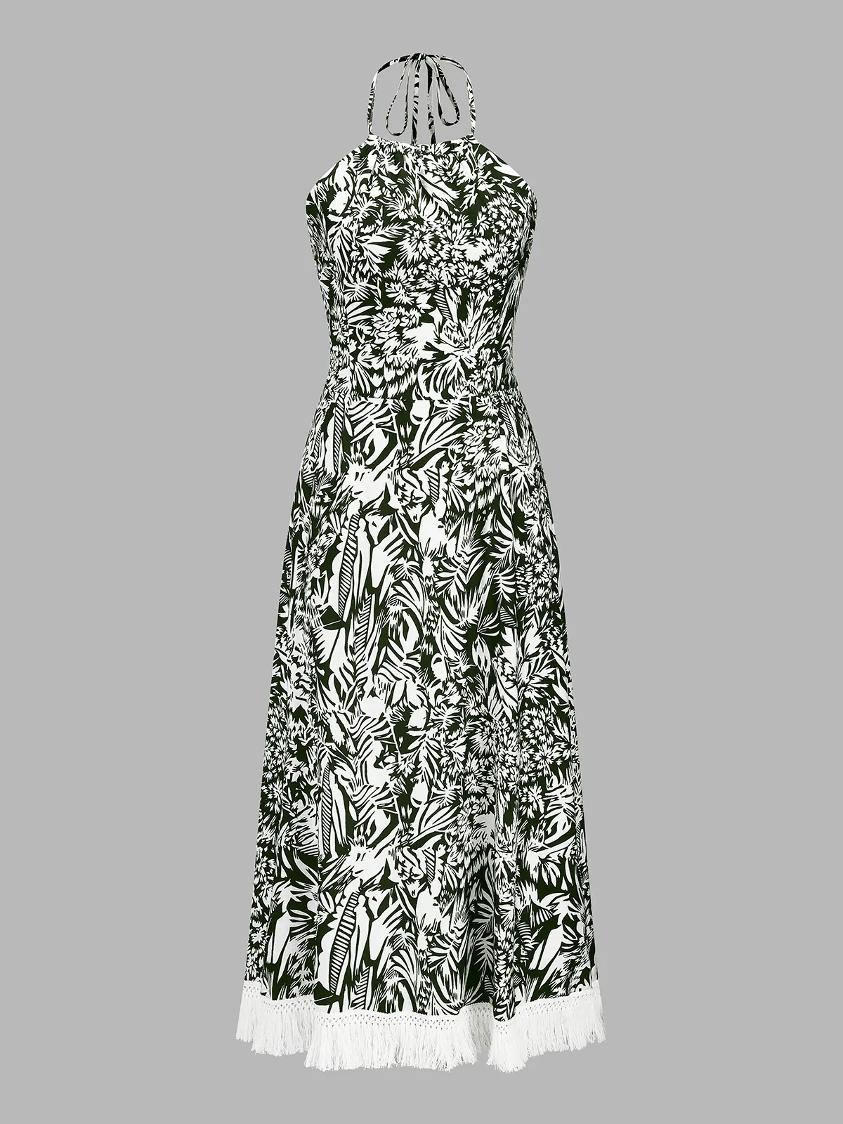Fringe Hem Jungle Print Halter Maxi Dress sold by COMMENSE product image thumbnail 2