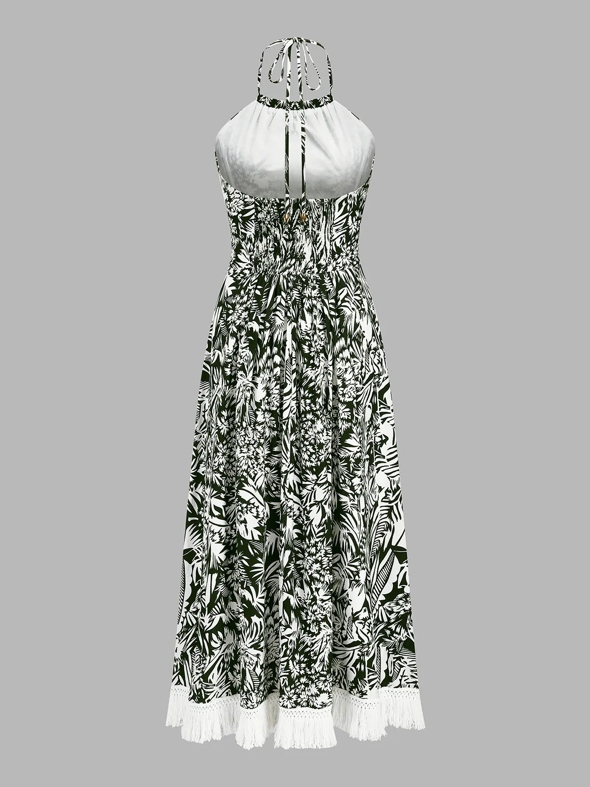 Fringe Hem Jungle Print Halter Maxi Dress sold by COMMENSE product image thumbnail 3