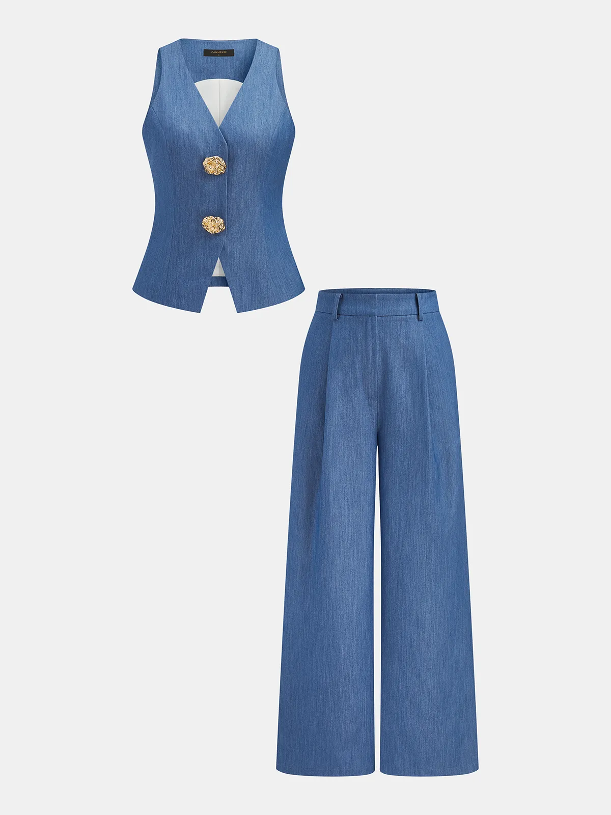 Tailored Buttoned Vest & Wide-Leg Pants Set sold by COMMENSE product image thumbnail 2