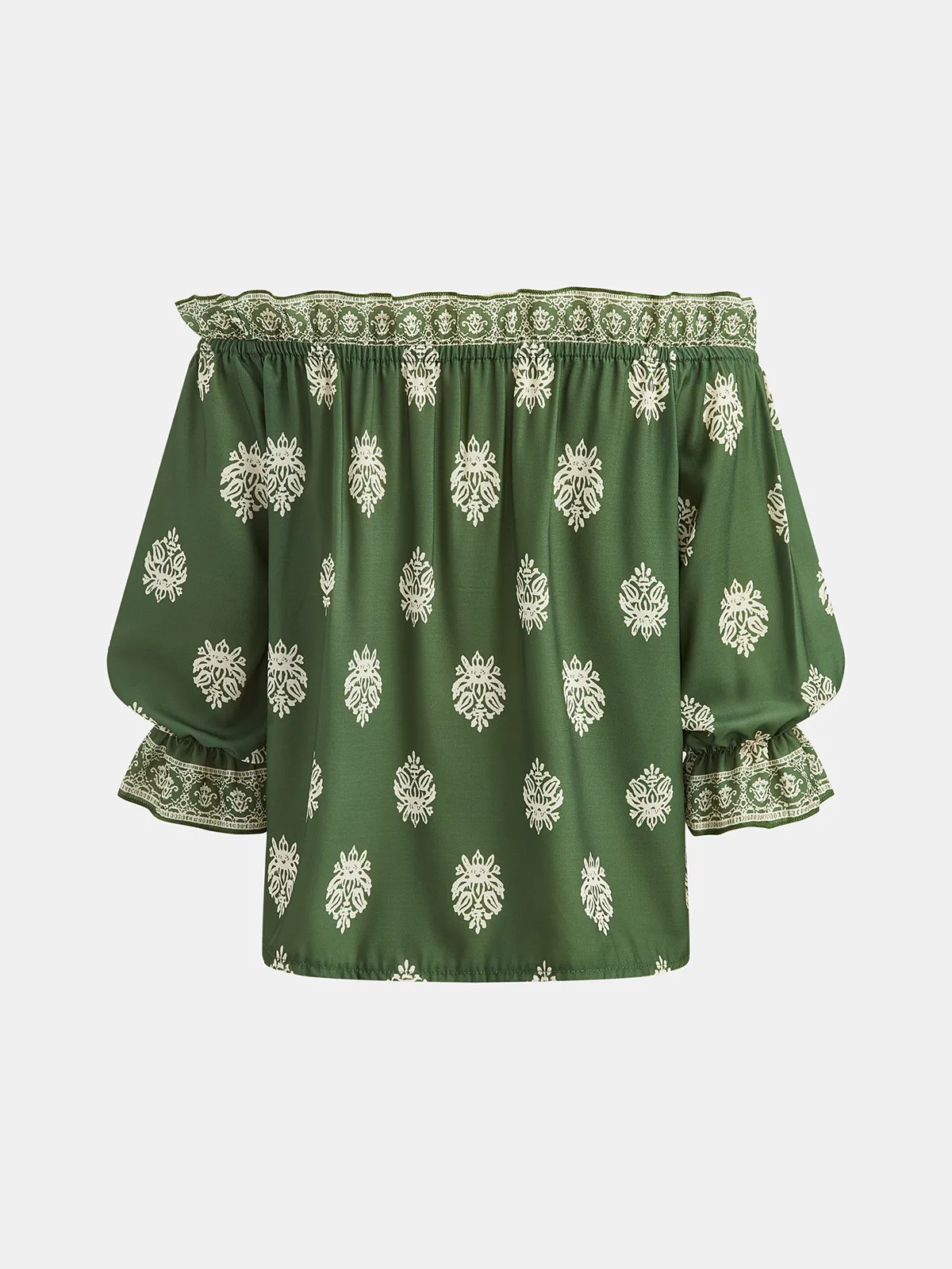 Border Print Off-Shoulder Top & Pants Set sold by COMMENSE product image thumbnail 4