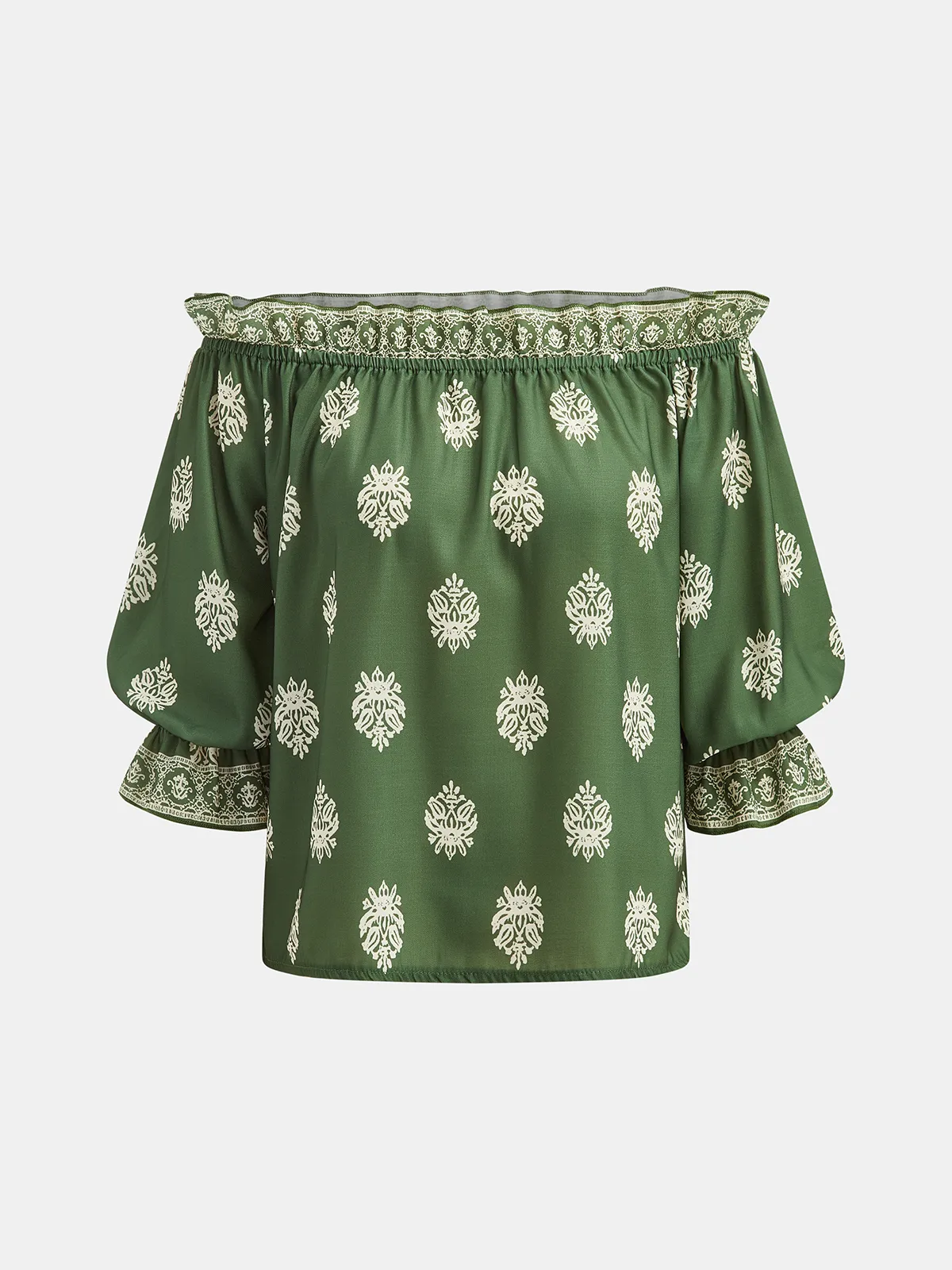 Border Print Off-Shoulder Top & Pants Set sold by COMMENSE product image thumbnail 3