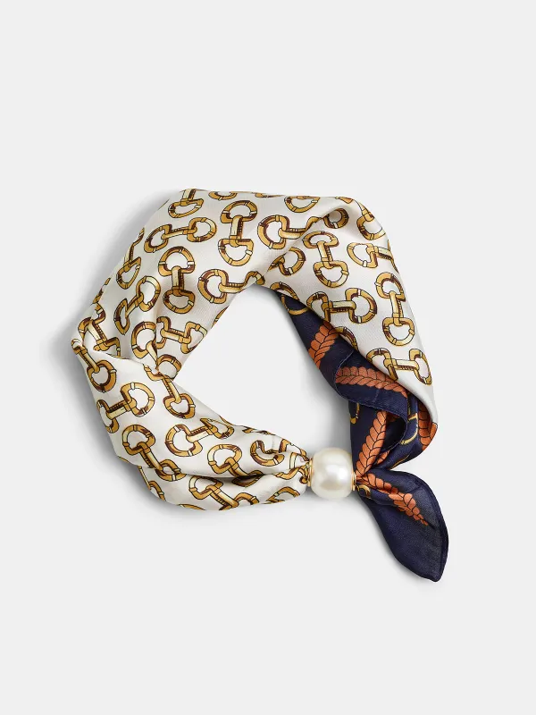 Pearl Magnetic Closure Horsebit Print Scarf made by COMMENSE