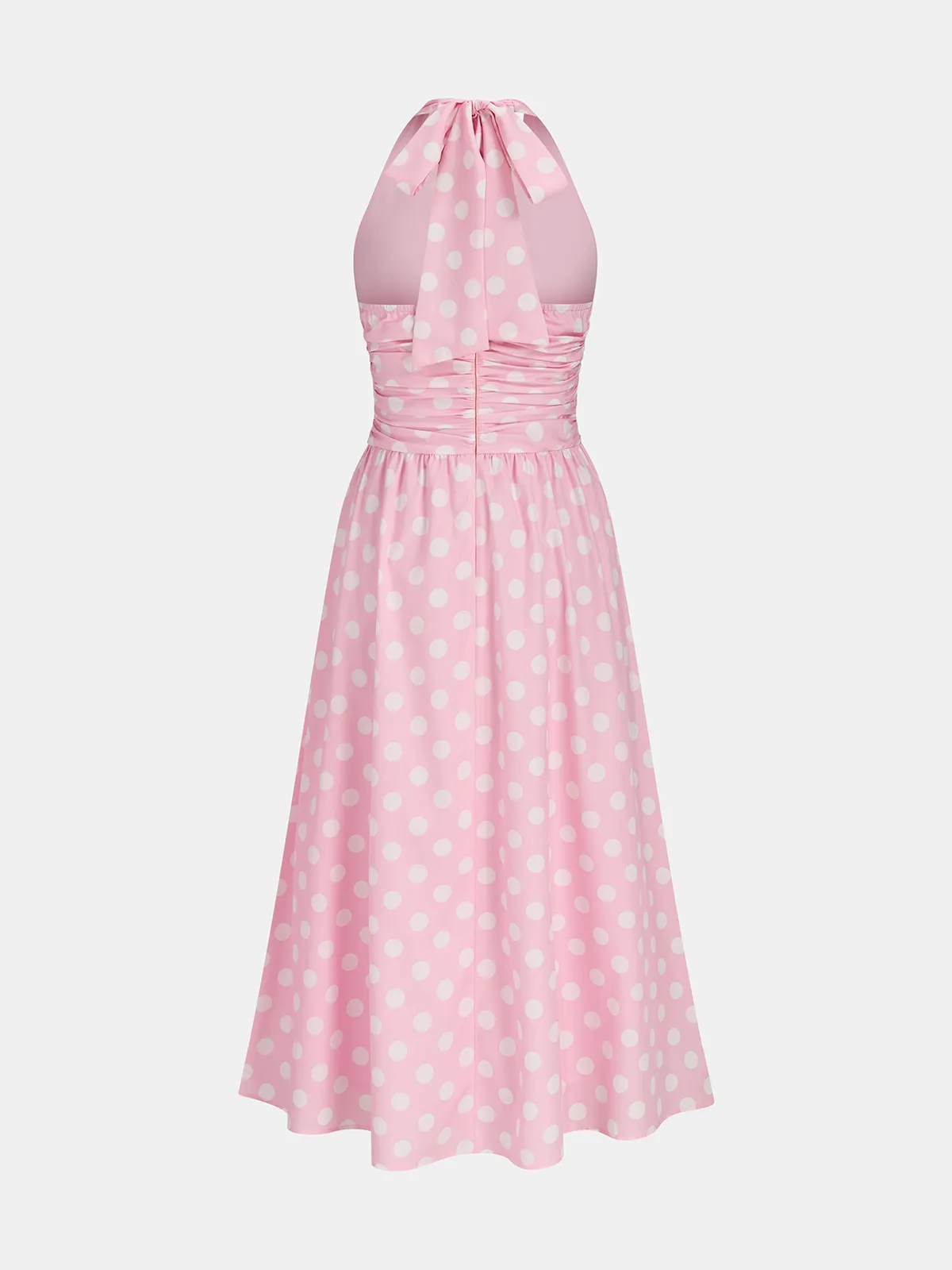 Polka Dot Halter Ruched Midi Dress sold by COMMENSE product image thumbnail 3