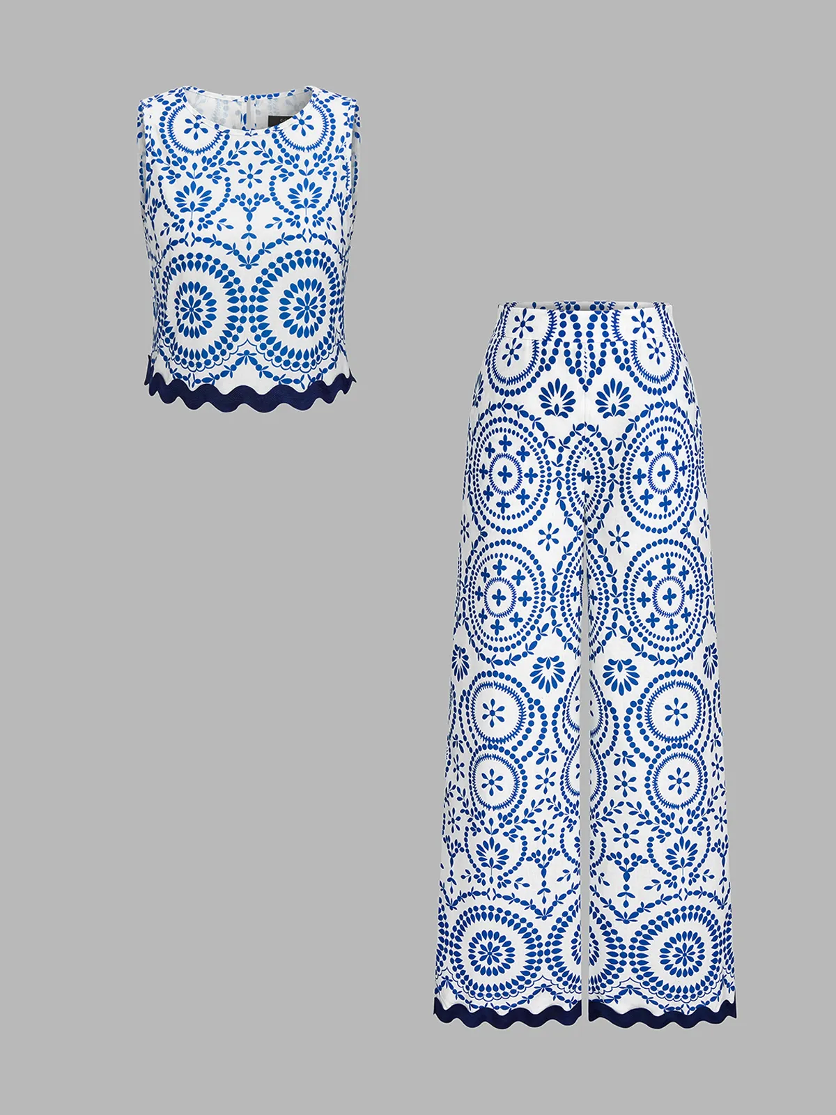 Scalloped Hem Printed Top & Pants Set sold by COMMENSE product image thumbnail 2