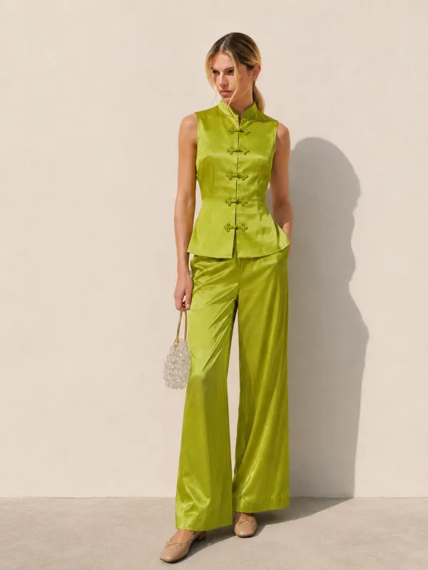 Chinese Knot Button Sleeveless Vest & Pants Set made by COMMENSE