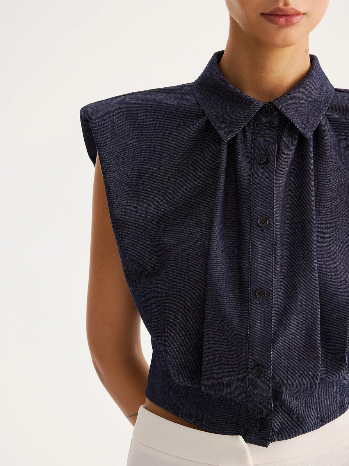 Sleeveless Button Down Collared Shirt sold by COMMENSE product image thumbnail 5