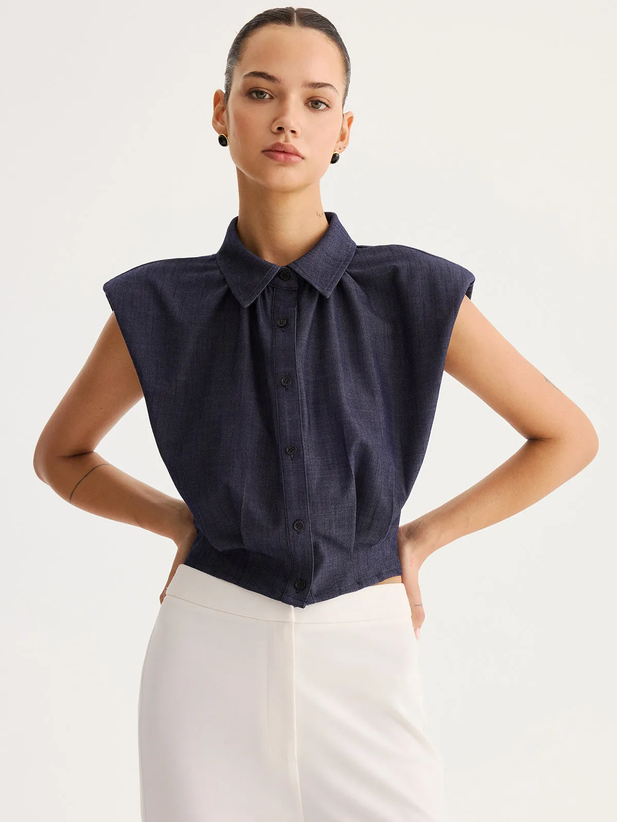 Sleeveless Button Down Collared Shirt sold by COMMENSE product image thumbnail 2