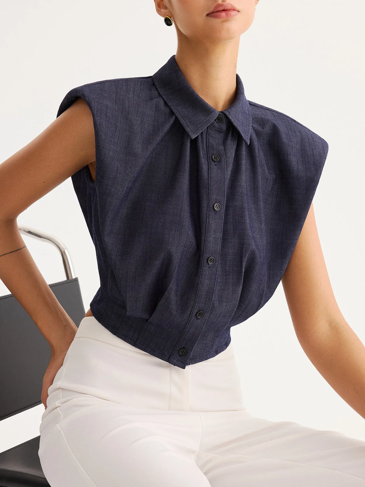 Sleeveless Button Down Collared Shirt sold by COMMENSE product image thumbnail 3