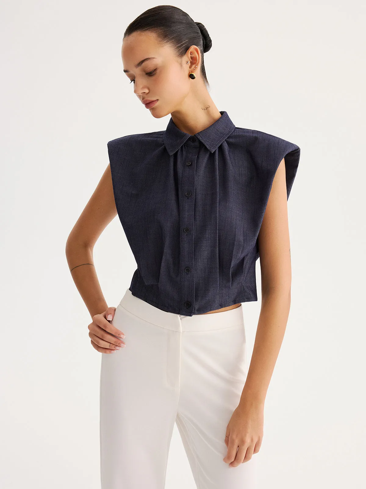 Sleeveless Button Down Collared Shirt sold by COMMENSE product image thumbnail 4