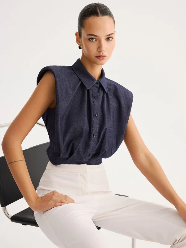 Sleeveless Button Down Collared Shirt made by COMMENSE