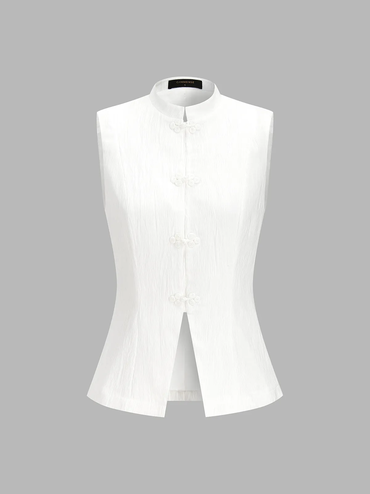 Mandarin Collar Frog Button Sleeveless Blouse sold by COMMENSE product image thumbnail 2