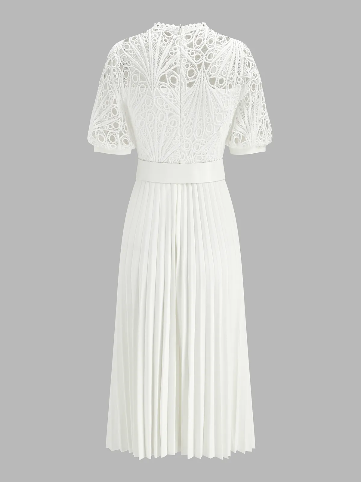 Lace Short Sleeve Pleated Belted Midi Dress sold by COMMENSE product image thumbnail 2
