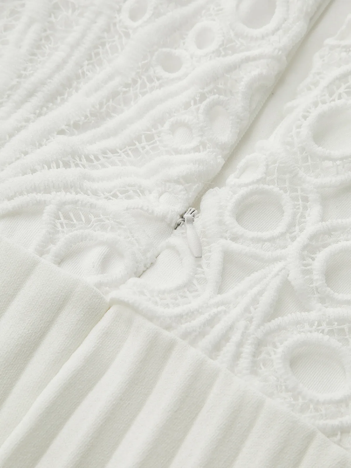 Lace Short Sleeve Pleated Belted Midi Dress sold by COMMENSE product image thumbnail 3