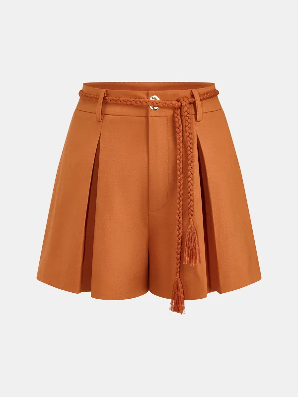 High-Waist Pleated Belted Shorts made by COMMENSE