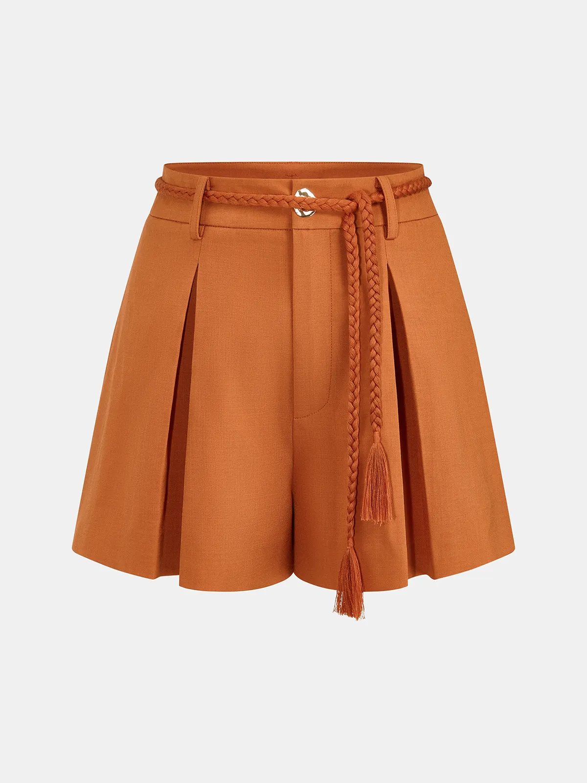 High-Waist Pleated Belted Shorts sold by COMMENSE