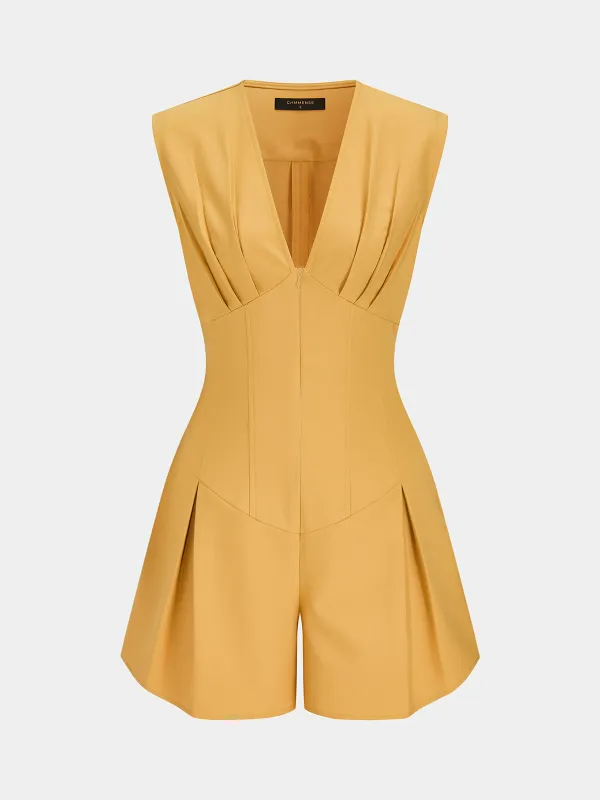 Sleeveless V Neck Cinched Waist Romper made by COMMENSE