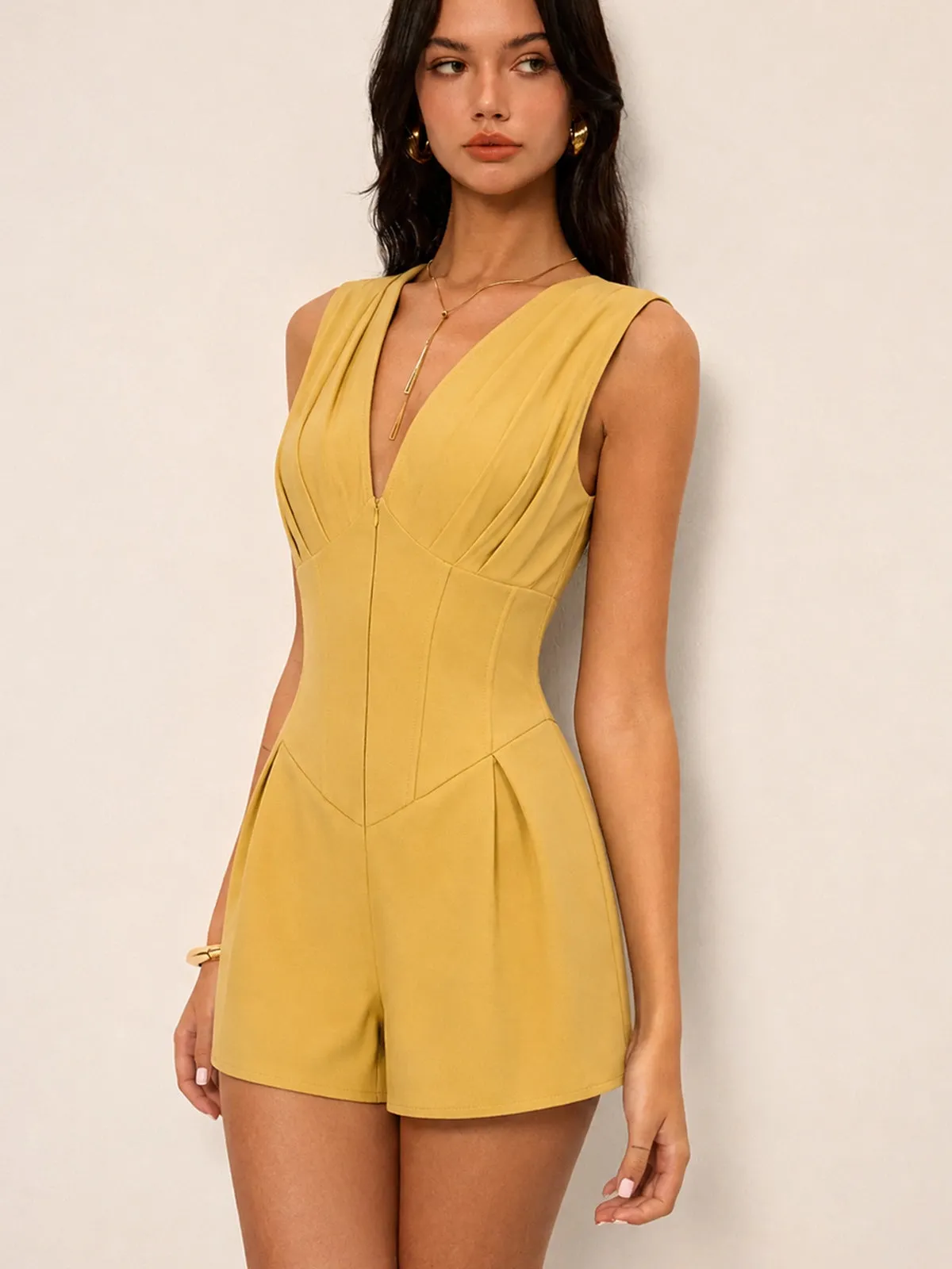 Sleeveless V Neck Cinched Waist Romper sold by COMMENSE product image thumbnail 2