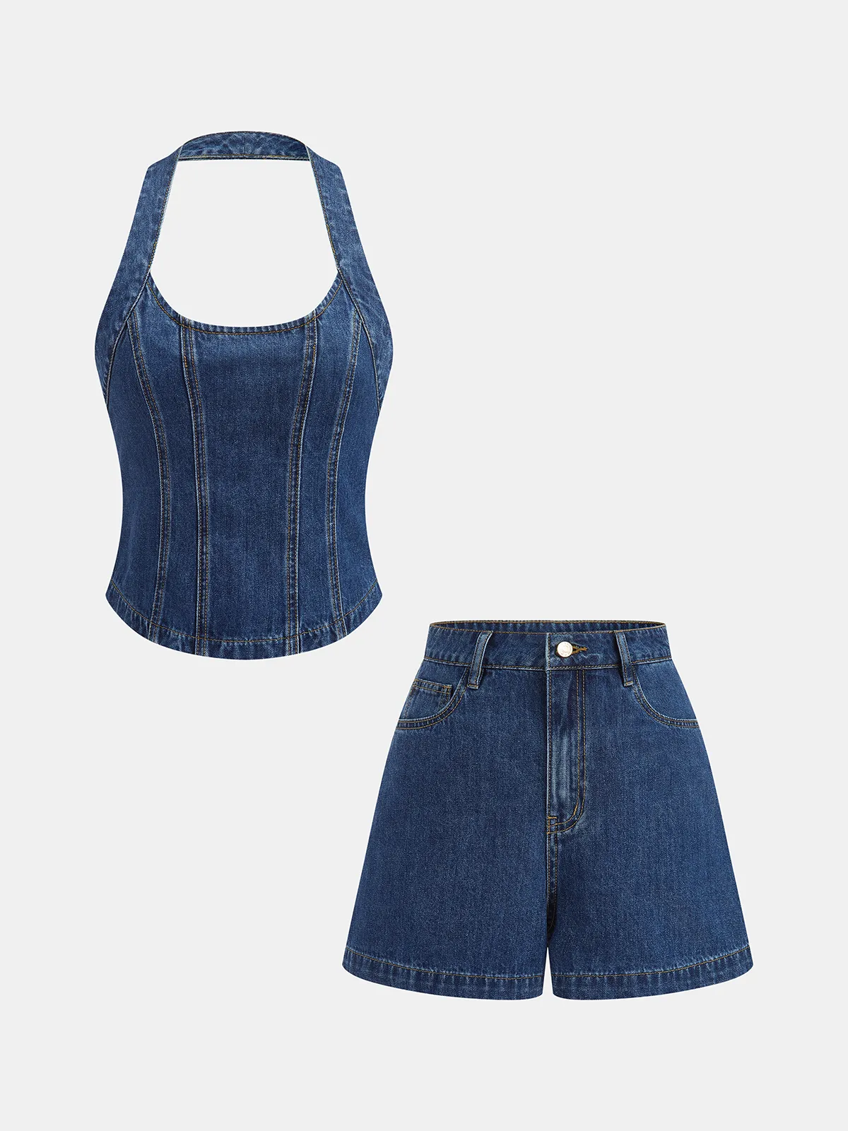 Denim Halter Top & Shorts Set sold by COMMENSE product image thumbnail 2