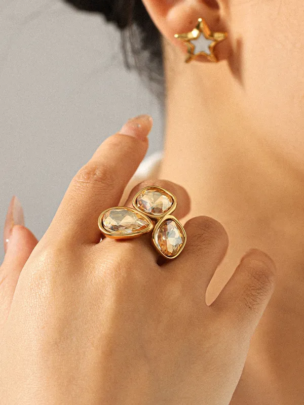 Three Stone Crystal Statement Ring made by COMMENSE