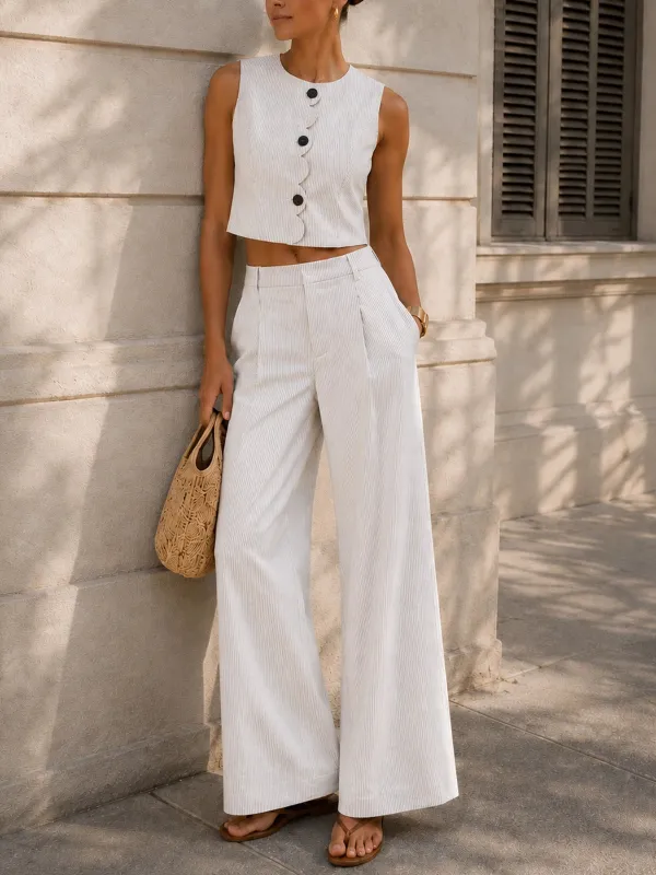 Scallop Edge Pinstripe Vest & Pants Set made by COMMENSE