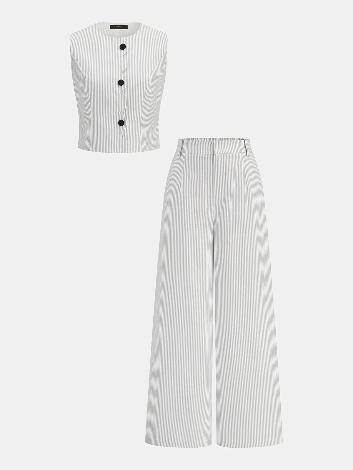 Scallop Edge Pinstripe Vest & Pants Set sold by COMMENSE product image thumbnail 2